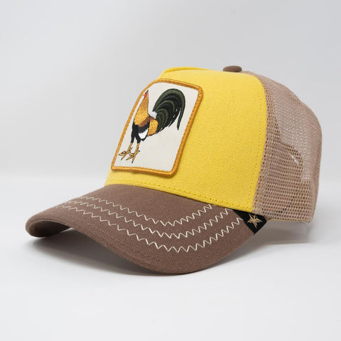 Men/ Women Yellow & Khaki Rooster trucker hat