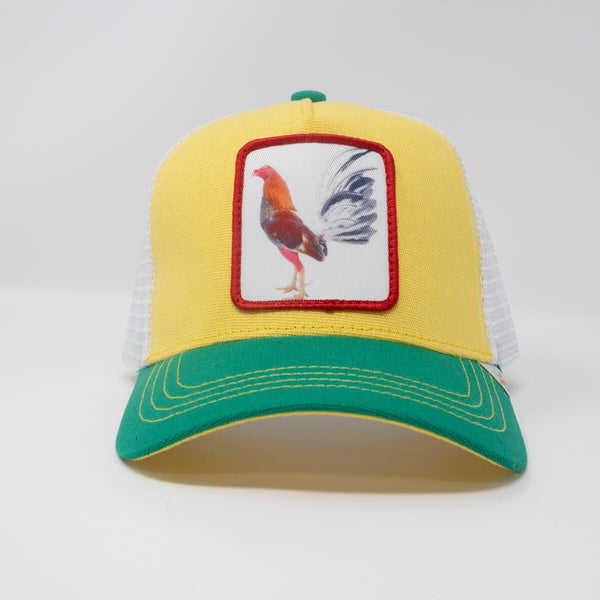 Men Gold Star Rooster rooster Yellow/ Green Trucker hat