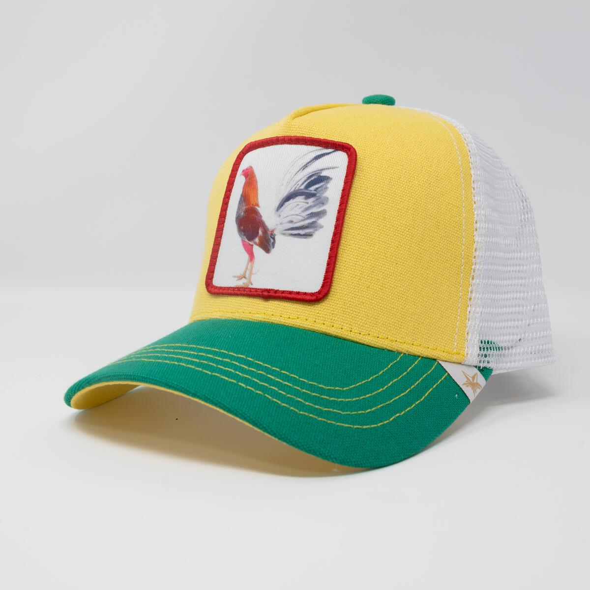 Men Gold Star Rooster rooster Yellow/ Green Trucker hat