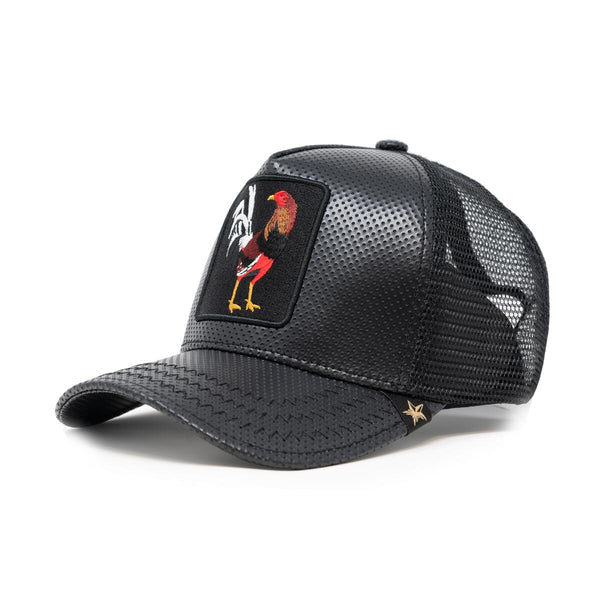 Rooster Black Leather trucker hat