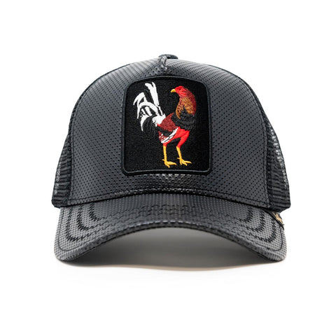 Rooster Black Leather trucker hat