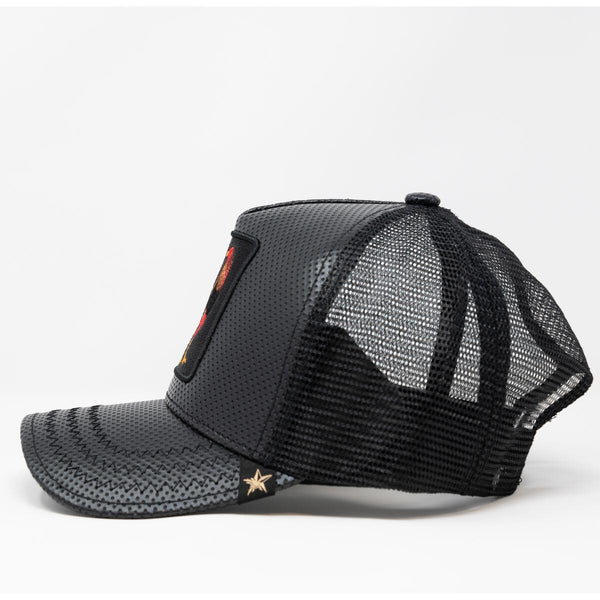 Rooster Black Leather trucker hat