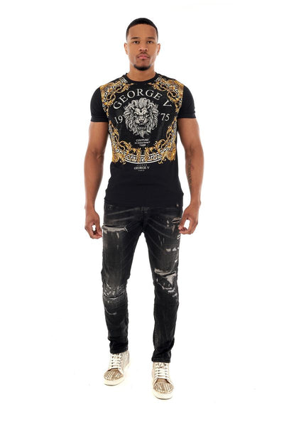 MEN GEORGE V BLACK/ SILVER/ GOLD  19 LION HEAD 75 GLITTERY TSHIRT