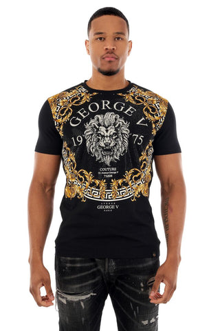 MEN GEORGE V BLACK/ SILVER/ GOLD  19 LION HEAD 75 GLITTERY TSHIRT