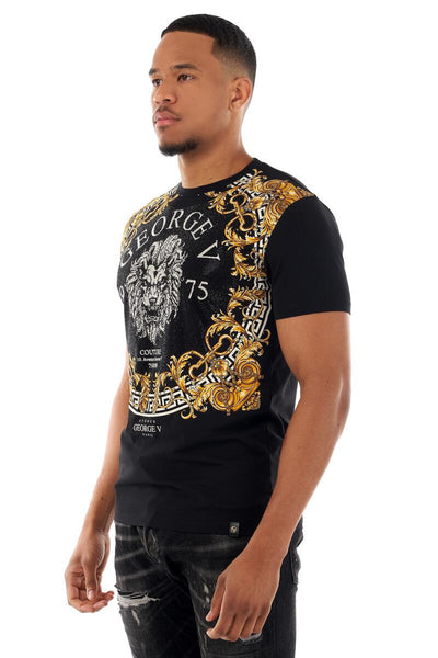 MEN GEORGE V BLACK/ SILVER/ GOLD  19 LION HEAD 75 GLITTERY TSHIRT