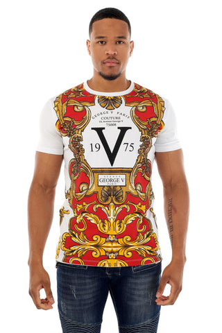 MEN GEORGE V WHITE/ GOLD/ RED 19V75 GLITTERY TSHIRT