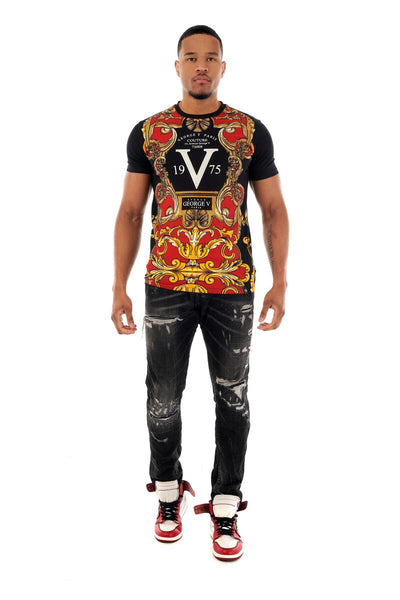 MEN GEORGE V BLACK/ GOLD/ RED 19V75 GLITTERY TSHIRT