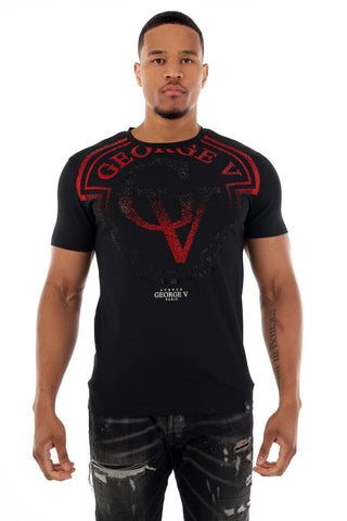 MEN GEORGE V BLACK/ RED BIG GV GLITTERY TSHIRT