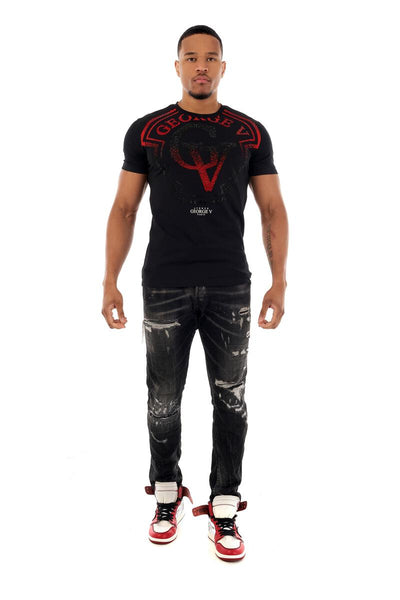 MEN GEORGE V BLACK/ RED BIG GV GLITTERY TSHIRT