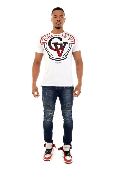 MEN GEORGE V WHITE/ RED BIG GV GLITTERY TSHIRT