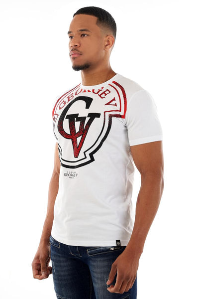 MEN GEORGE V WHITE/ RED BIG GV GLITTERY TSHIRT