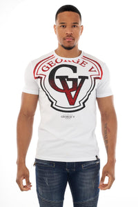 MEN GEORGE V WHITE/ RED BIG GV GLITTERY TSHIRT