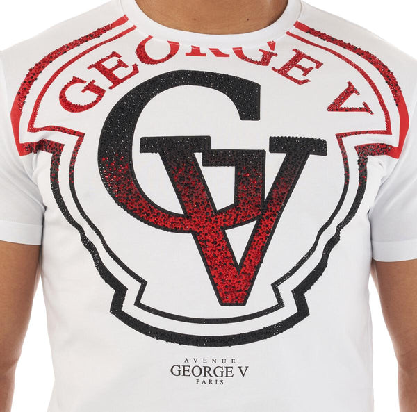 MEN GEORGE V WHITE/ RED BIG GV GLITTERY TSHIRT