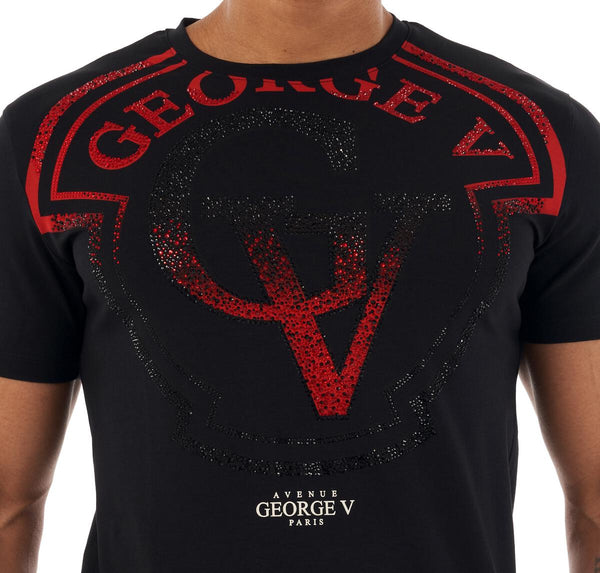 MEN GEORGE V BLACK/ RED BIG GV GLITTERY TSHIRT