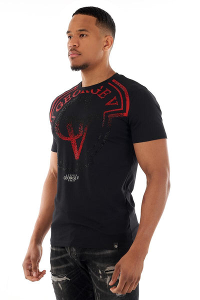 MEN GEORGE V BLACK/ RED BIG GV GLITTERY TSHIRT