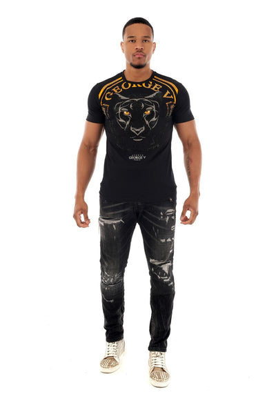 MEN GEORGE V BLACK/ GOLD BLACK CAT GLITTERY TSHIRT