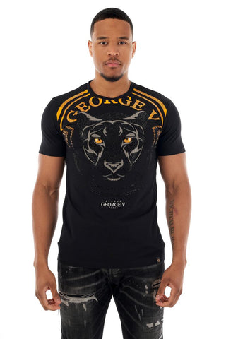 MEN GEORGE V BLACK/ GOLD BLACK CAT GLITTERY TSHIRT