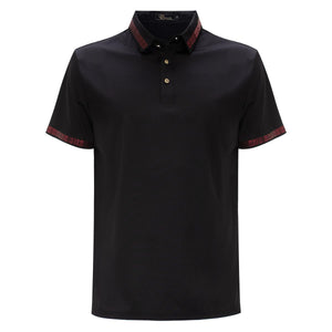 MEN BLACK/ RED GLITERRY COLLAR BAROCCO POLO SHIRT