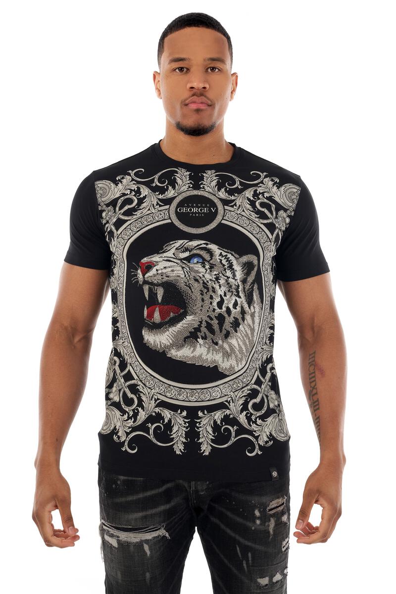 MEN GEORGE V BLACK SILVER WILD CAT GLITTERY TSHIRT