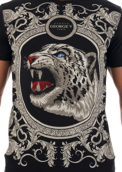 MEN GEORGE V BLACK SILVER WILD CAT GLITTERY TSHIRT