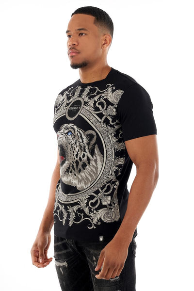 MEN GEORGE V BLACK SILVER WILD CAT GLITTERY TSHIRT