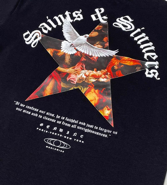 MEN BLACK SAINT & SINNERS TEE