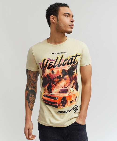 Men Khaki Reason Brand Dodge Hellcat Printed Tee