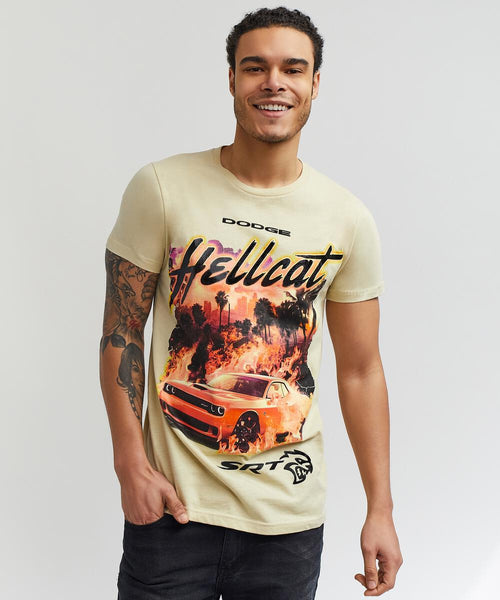 Men Khaki Reason Brand Dodge Hellcat Printed Tee