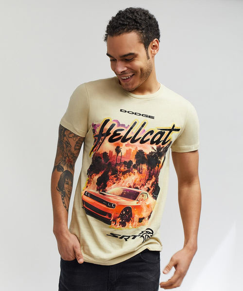 Men Khaki Reason Brand Dodge Hellcat Printed Tee