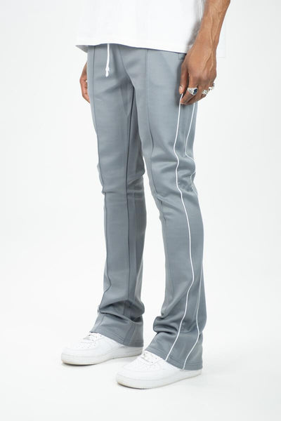 MEN GREY WITH BLACK STRIP STACKED TRACK PANTS