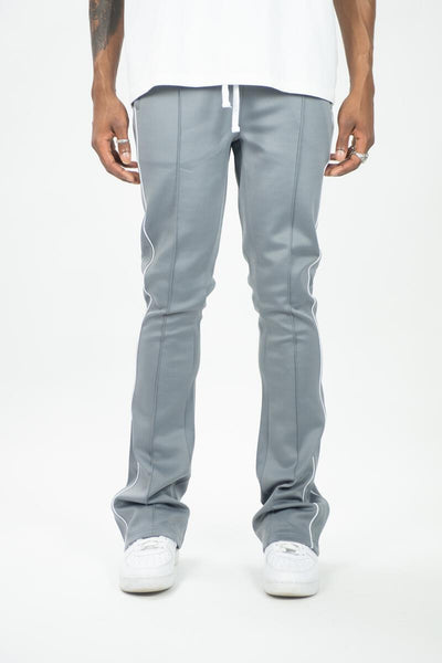 BIG MEN GREY WITH WHITE STRIP STACKED TRACK PANTS