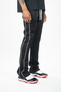 BIG MEN BLACK WITH WHITE STRIP STACKED TRACK PANTS