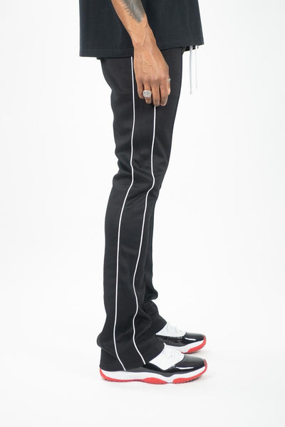 BIG MEN BLACK WITH WHITE STRIP STACKED TRACK PANTS