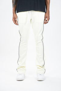 KIDS CREAM STACKED TRACK PANTS