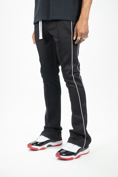 BIG MEN BLACK WITH WHITE STRIP STACKED TRACK PANTS