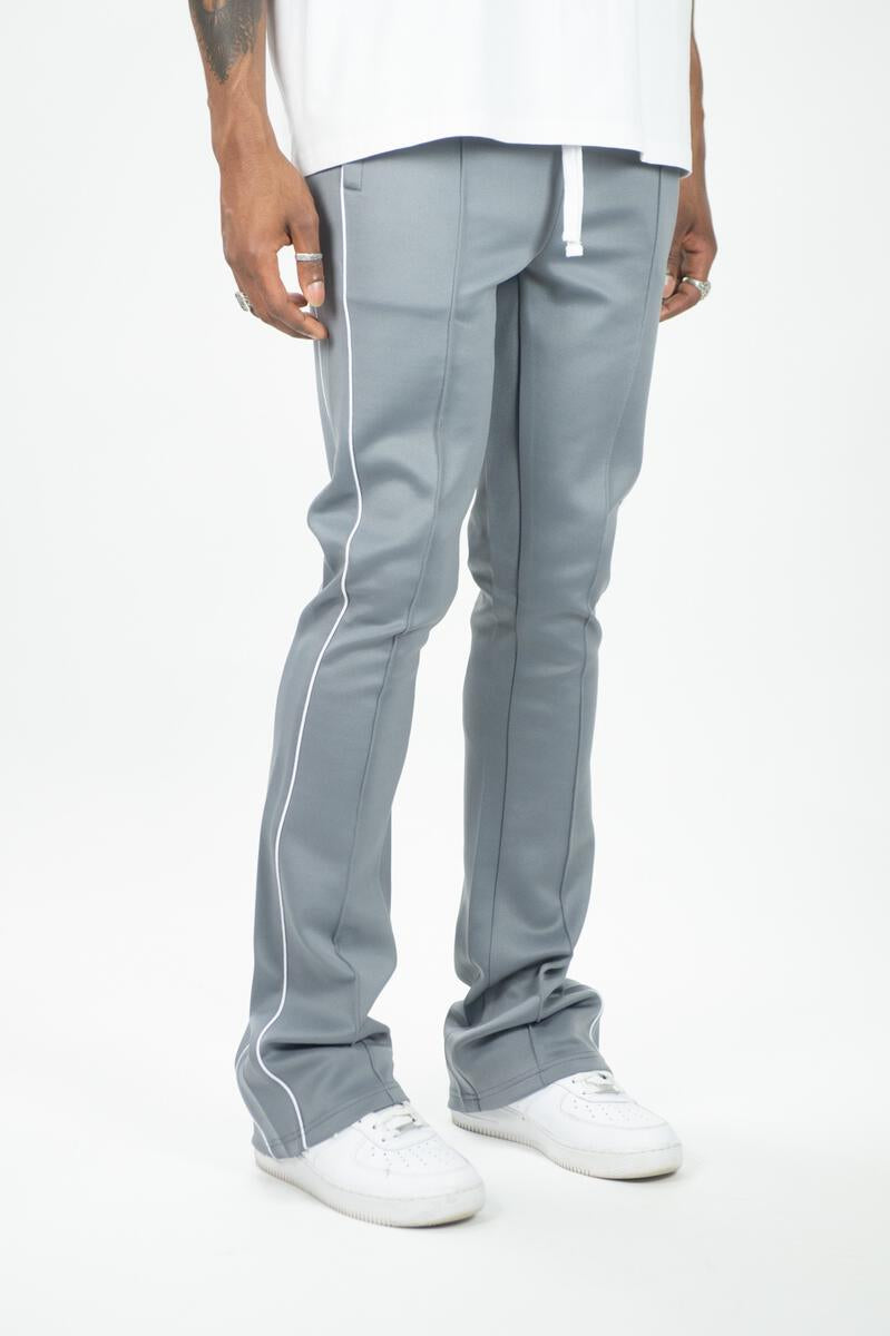 BIG MEN GREY WITH WHITE STRIP STACKED TRACK PANTS