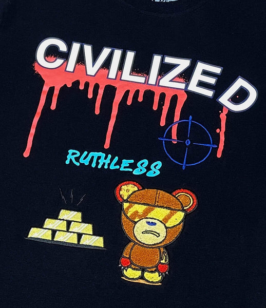 Men Black Ruthless Civilized Bear Tee