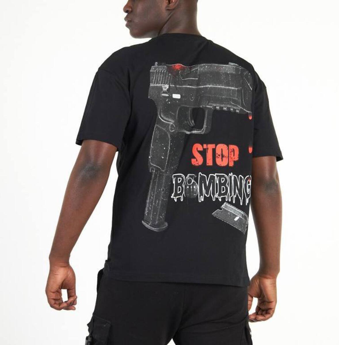 MEN BLACK STOP BOMBING TSHIRT