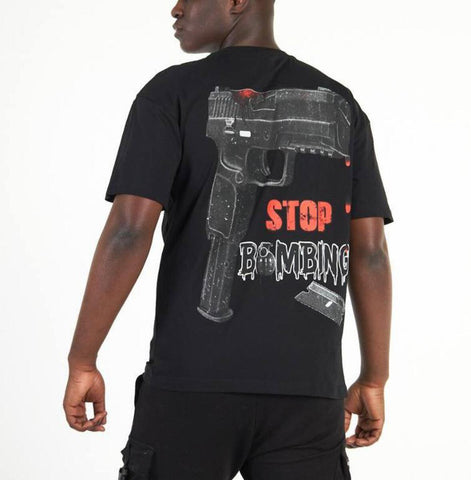 MEN BLACK STOP BOMBING TSHIRT