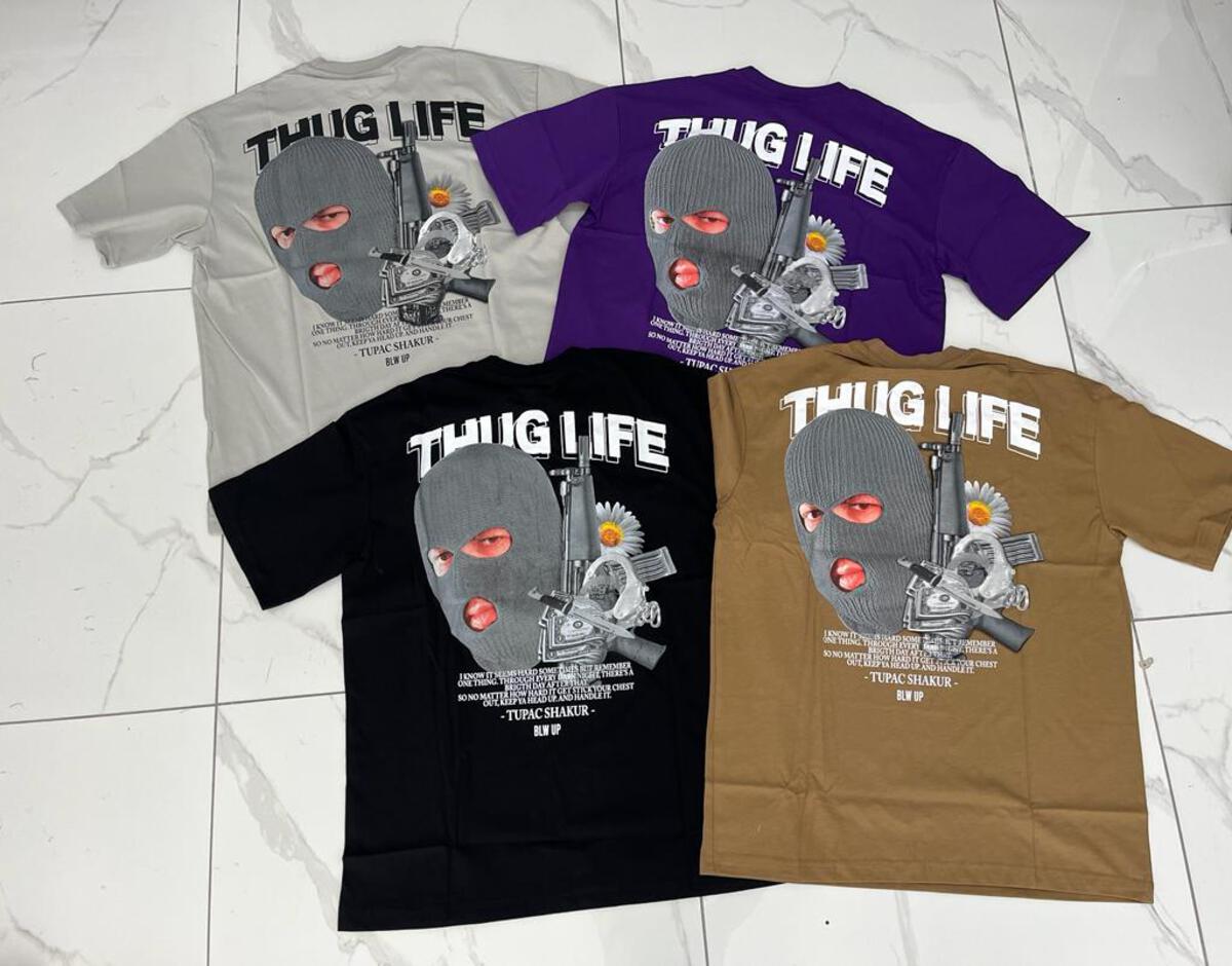 MEN GRAY THUG LIFE TSHIRT