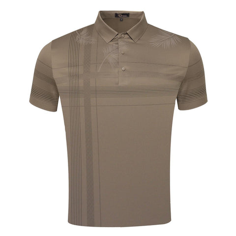 MEN KHAKI STRIPPED LEAF BAROCCO POLO SHIRT