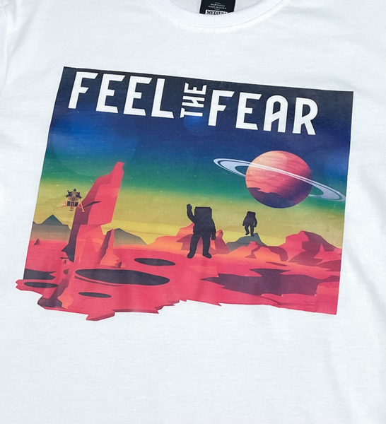 Men White Feel The Fear Tshirt