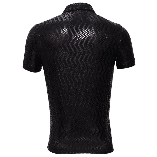 MEN BLACK GLITTERY ZIG ZAG DIAMOND BAROCCO POLO SHIRT