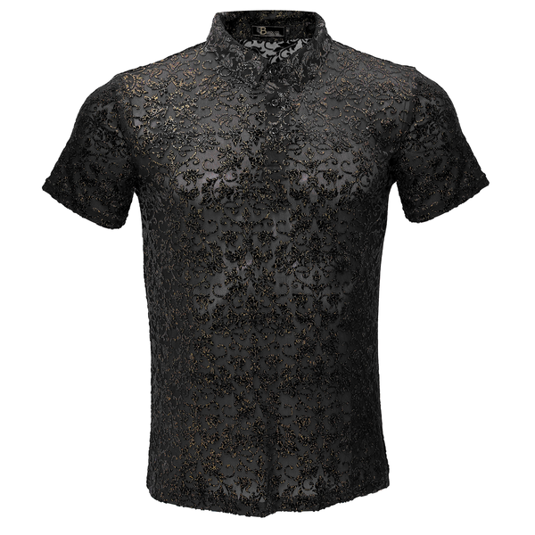 MEN BLACK/ GOLD GLITTER ALL OVER BAROCCO POLO SHIRT