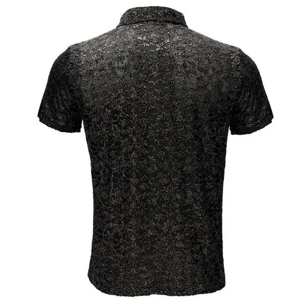 MEN BLACK/ GOLD GLITTER ALL OVER BAROCCO POLO SHIRT