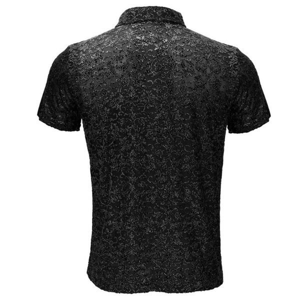 MEN BLACK/ SILVER GLITTER ALL OVER BAROCCO POLO SHIRT