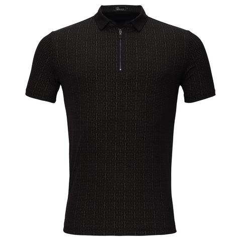 MEN BLACK/ GOLD GLITERRY BAROCCO ZIPPER POLO SHIRT