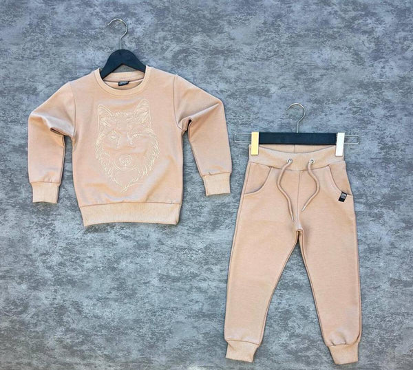 KIDS BEIGE WOLF UNISEX 2 PC PANT SET