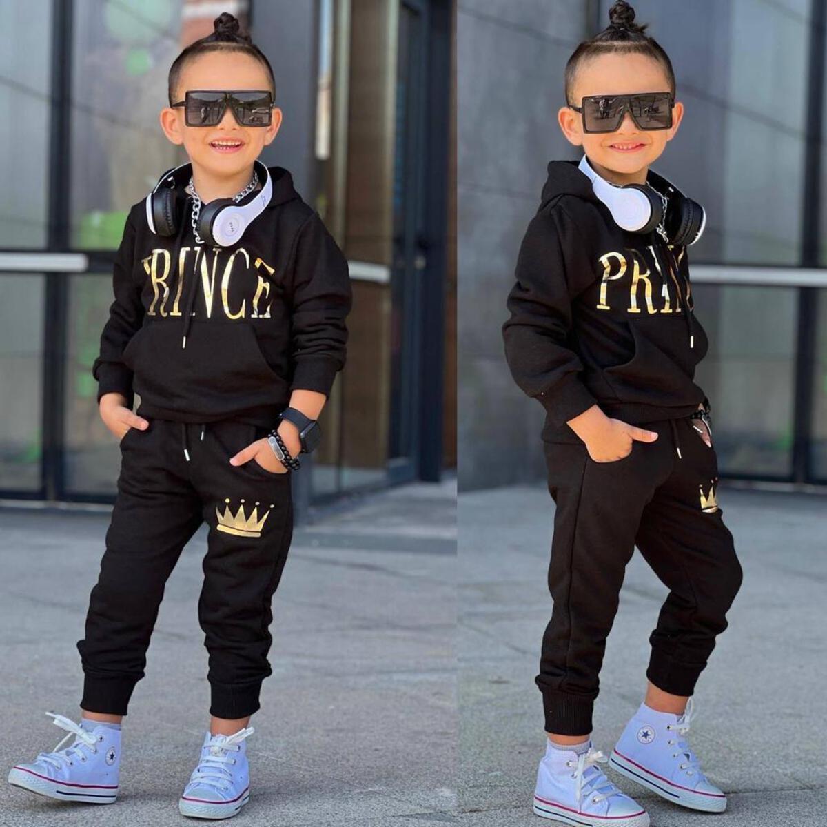 KIDS BLACK & GOLD PRINCE 2 PCS PANT SET