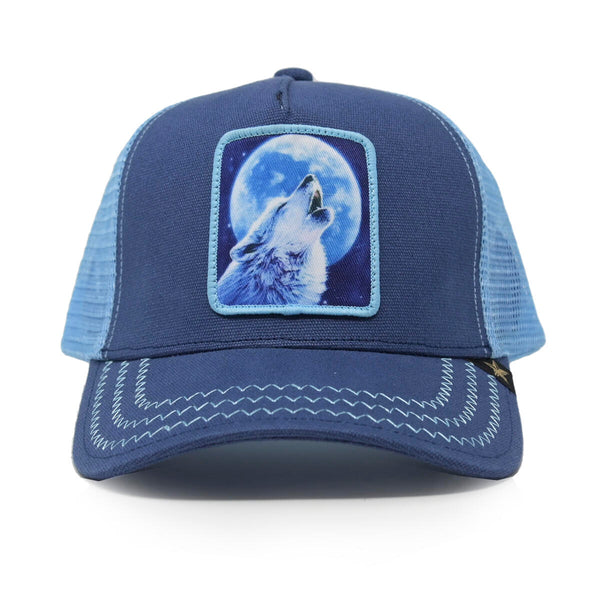 Men Gold Star Wolf Baby blue trucker hat